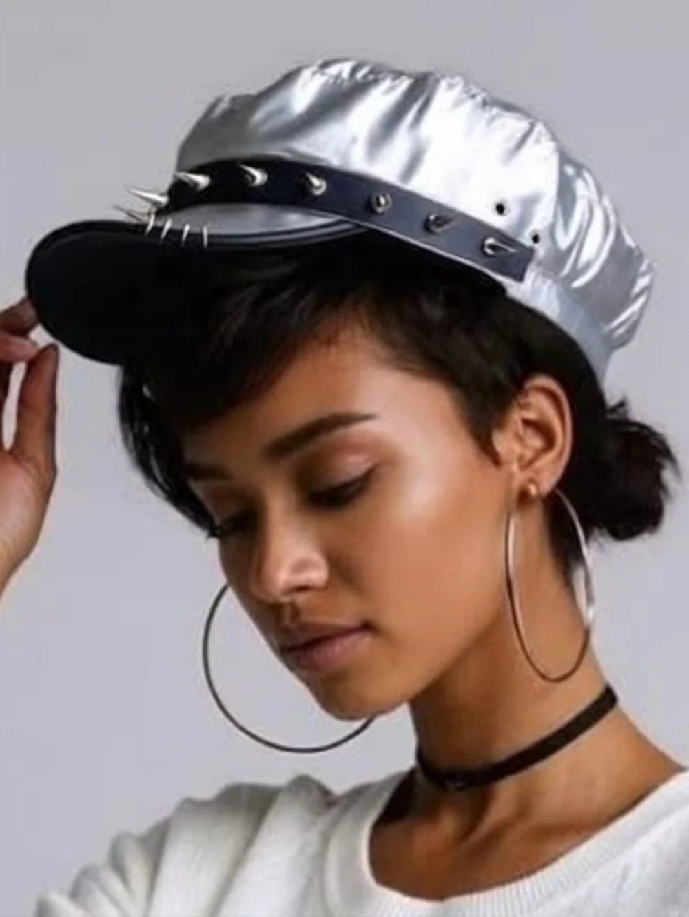 VIPER Metallic Spike Buckle Leatherette Beret Hat Cap NWOT